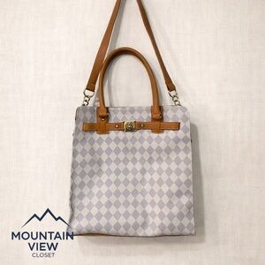 Marc Fisher Checkered Canvas Tote with Vegan Leather Trim